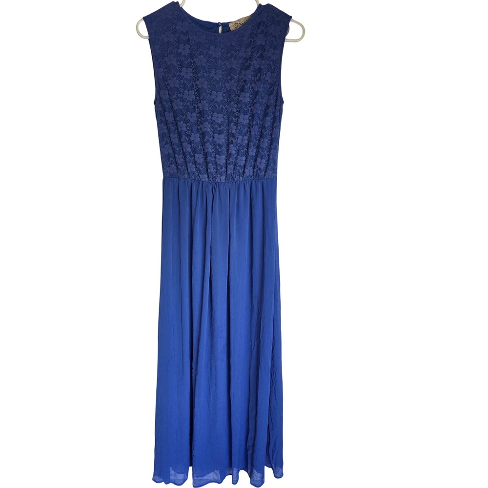 Davina Royal Blue Lace‎ Bodice Sleeveless Maxi Dress Small Keyhole Back Formal